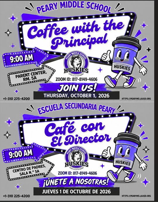Join us for this month's Coffee with the Principal. / Acompáñenos en el «Café con el director» de este mes.